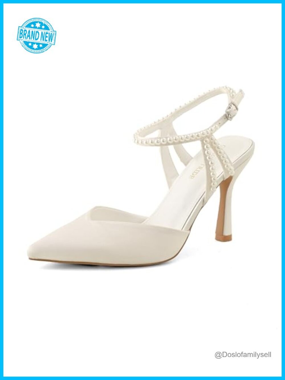 Pearl Slingback Pumps Faux Leather Pointed Toe Stiletto Heels Wedding